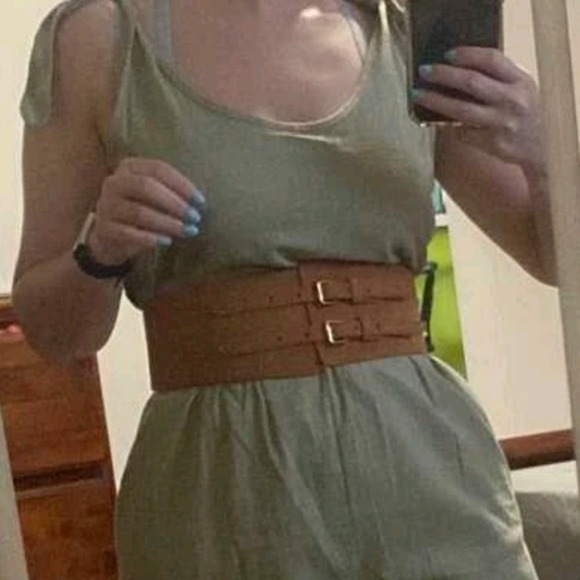 Western Wide faux suede leather waist belt double buckle Boho Brown corset - Picture 10 of 11